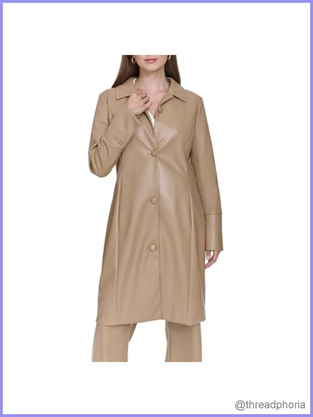 Vegan Leather Trench Coat Long Sleeve Notch Collar Cold Weather